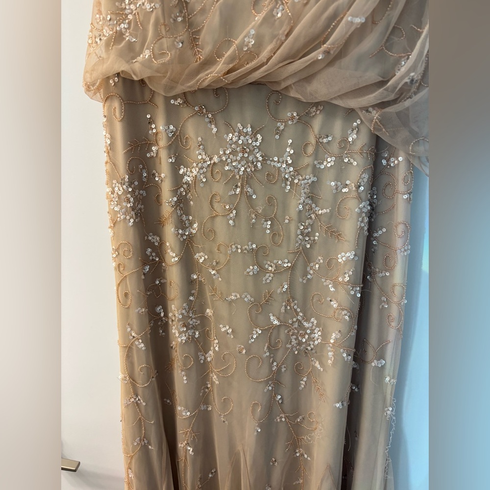 Adrianna Papell One-Shoulder Blush Beaded Gown size 12 - Picture 4 of 9